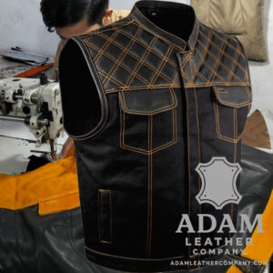 full grain leather motorcycle vest